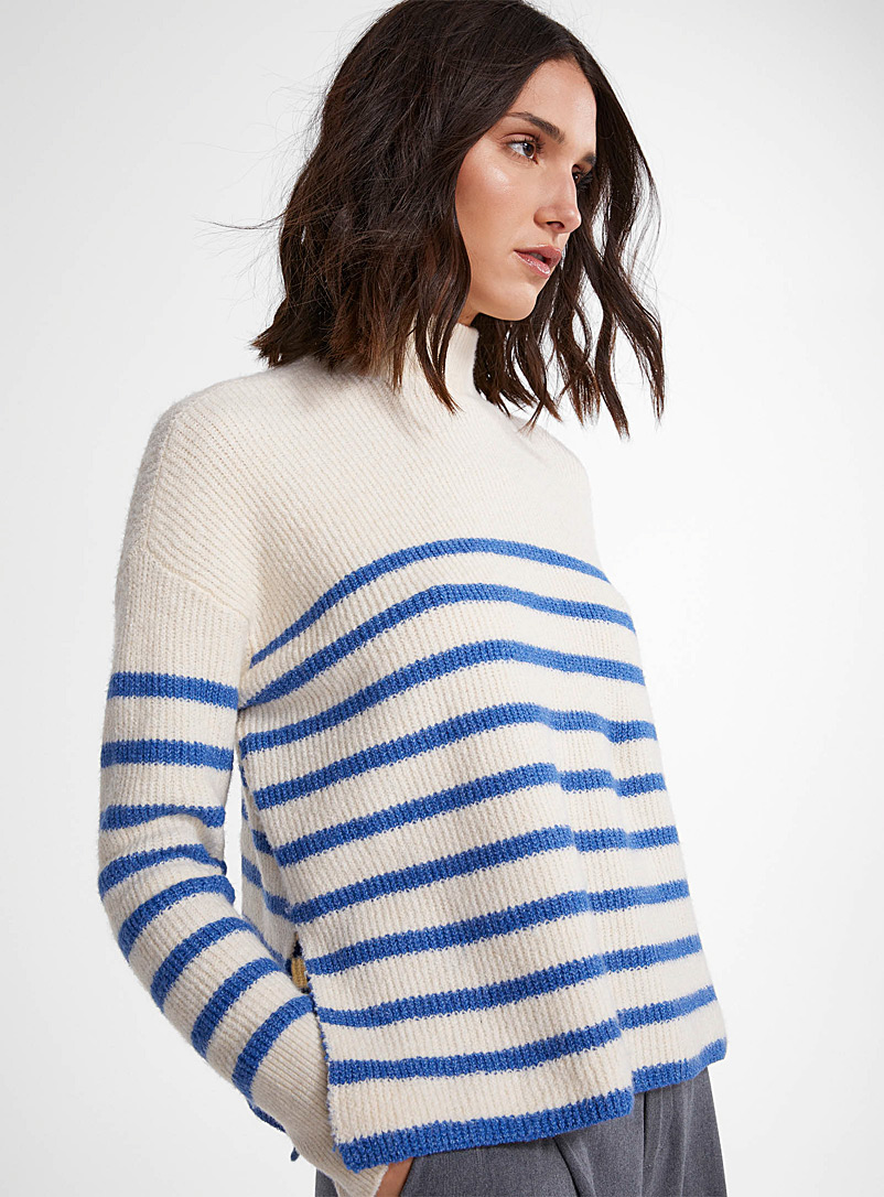 Vero Moda Sapphire Blue Mock-neck shaker-rib striped sweater for women
