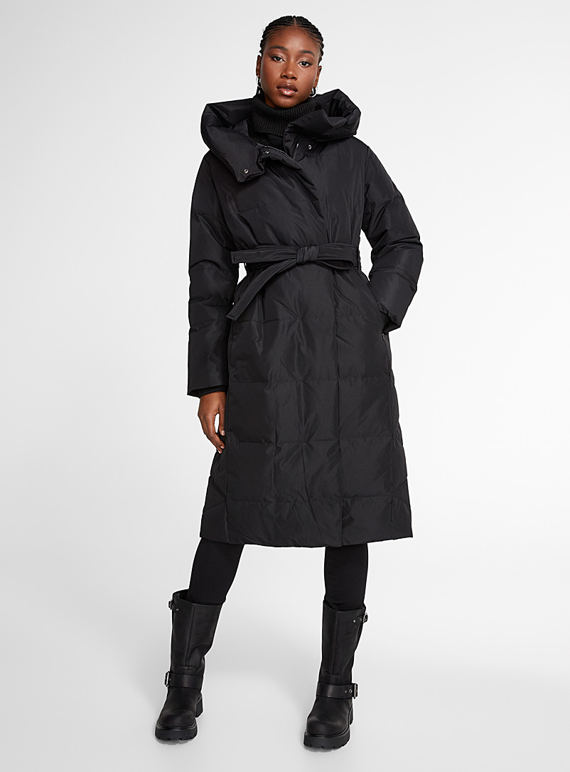 Vero Moda Black Hood collar belted puffer jacket for women