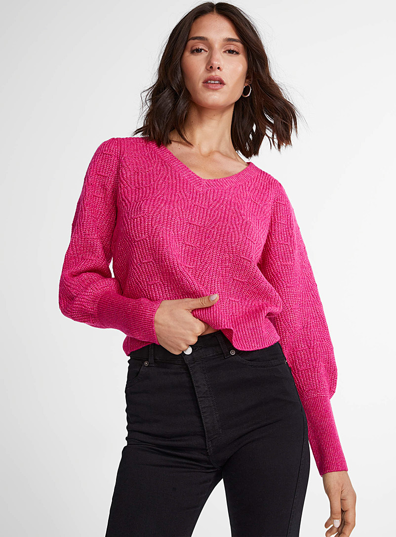 Vero Moda Medium Pink Puff-sleeve V-neck sweater for women