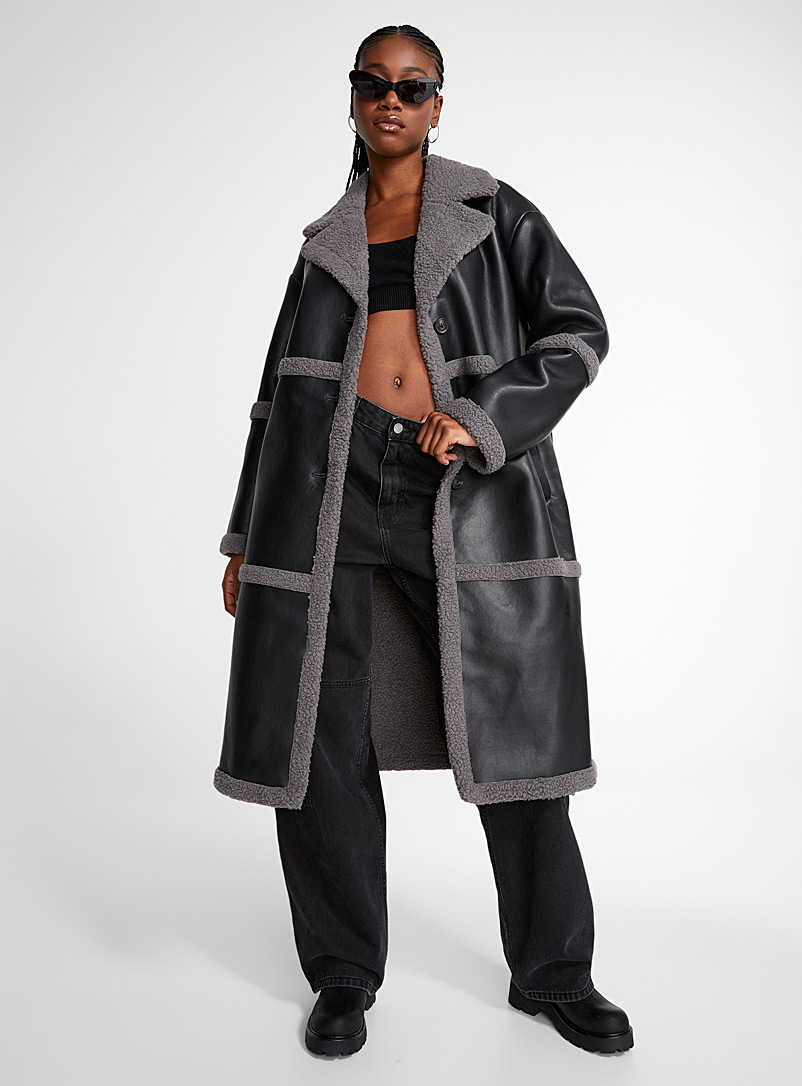 Vero Moda: Le manteau effet cuir mouton retourné Noir pour femme