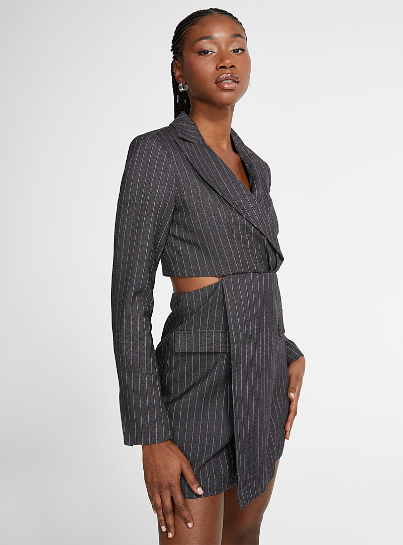 Vero Moda Patterned grey Pinstripe cutout blazer dress for women