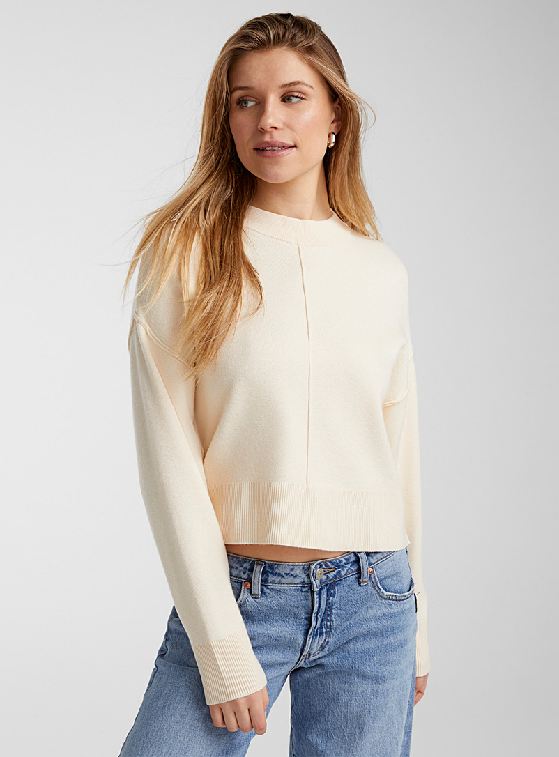 Vero Moda Ivory White Reverse seams crew-neck sweater for women