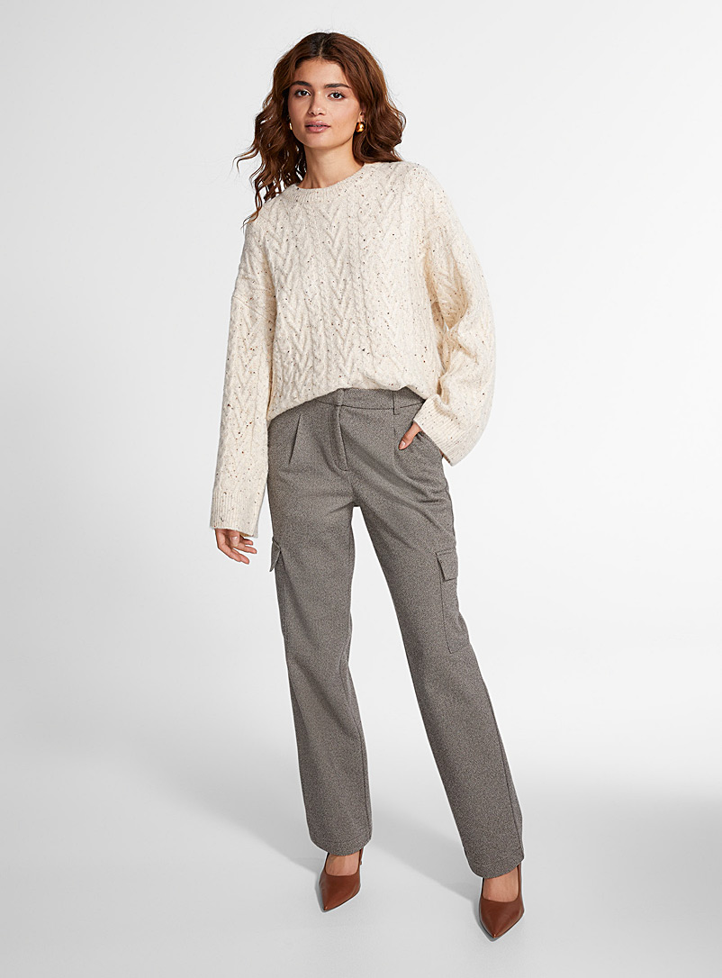Vero Moda Brown Herringbone pattern straight-leg cargo pant for women