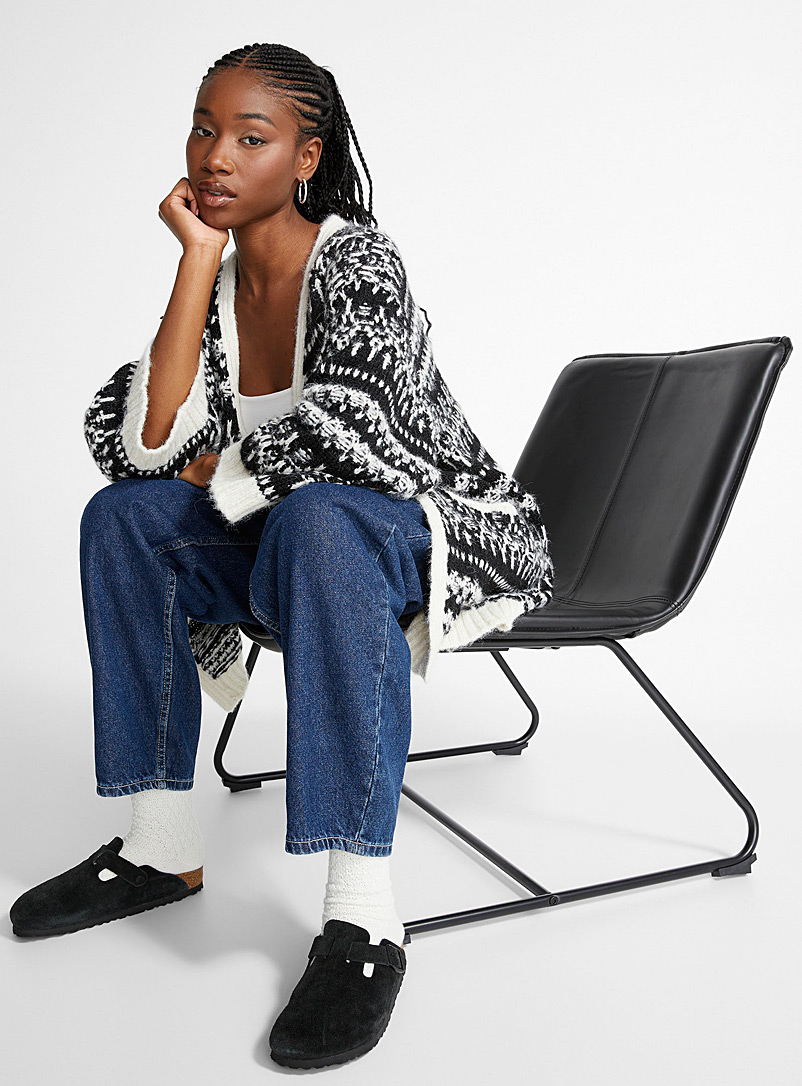 Vero Moda Patterned Black Textured jacquard open cardigan for women