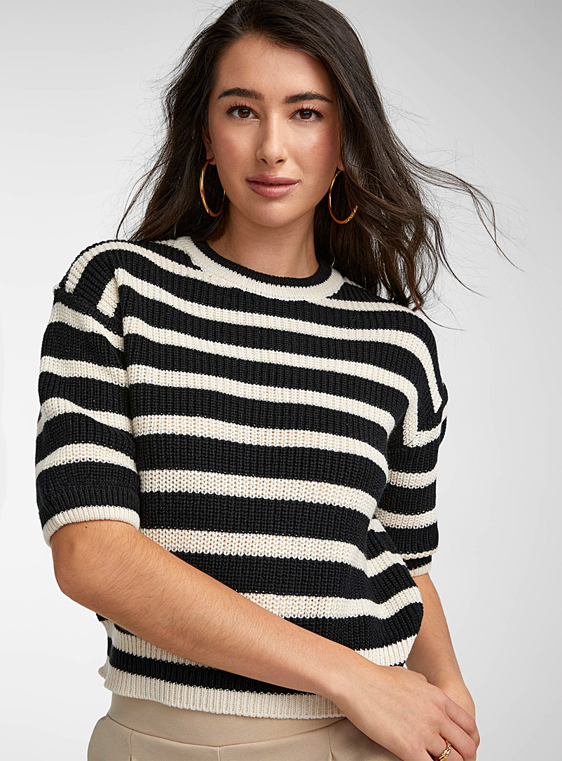 Vero Moda Patterned Black Balloon-sleeve striped sweater for women