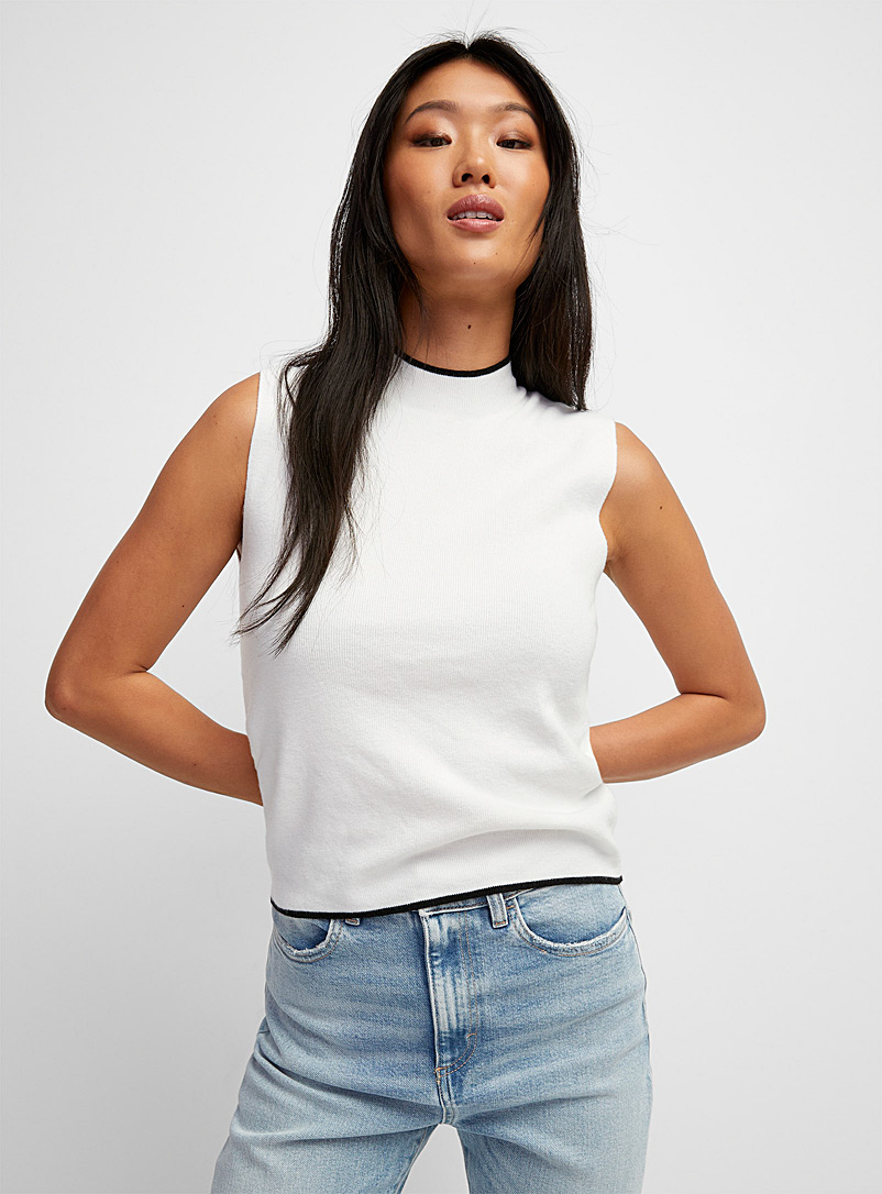 Vero Moda: La camisole côtelée liséré contraste Blanc à motifs pour femme