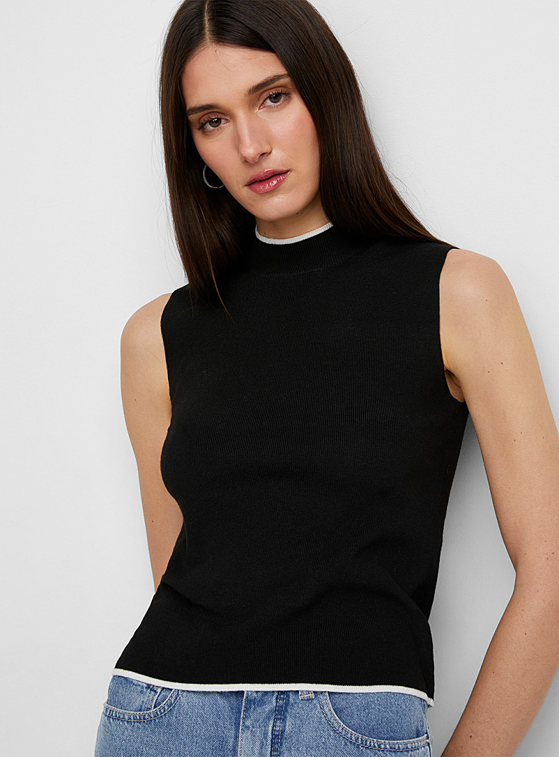 Vero Moda: La camisole côtelée liséré contraste Noir  pour femme