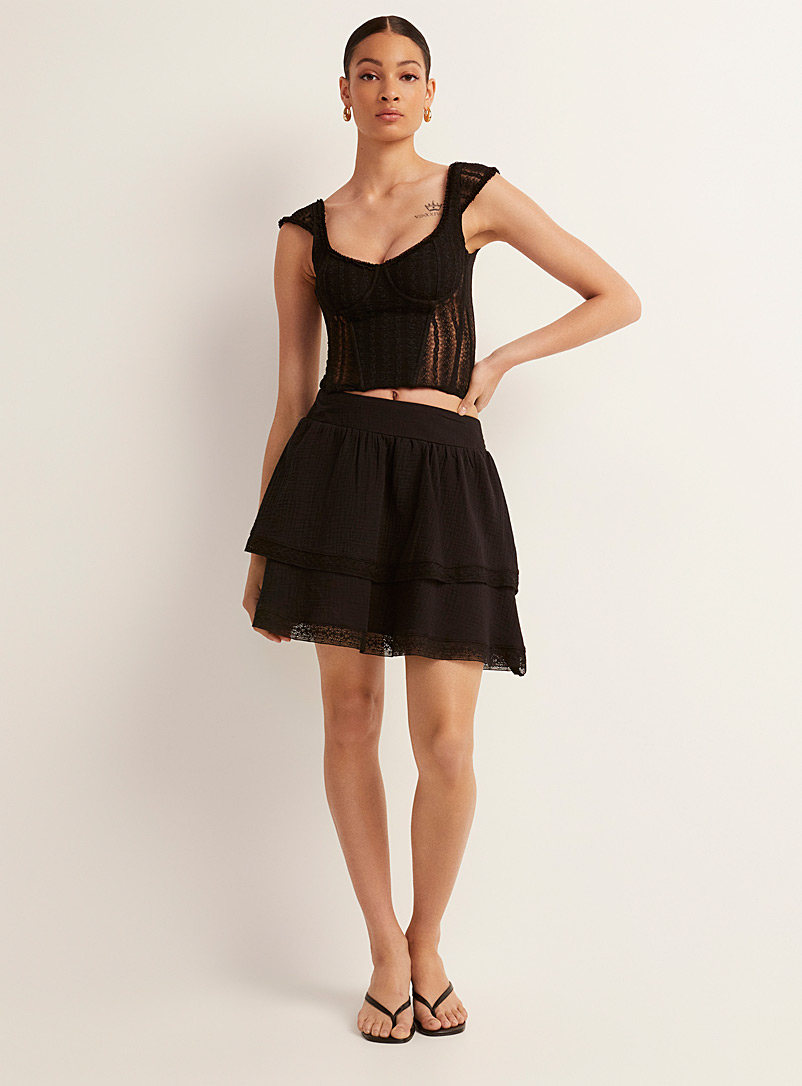 Vero Moda Black Lace edging tiered miniskirt for women