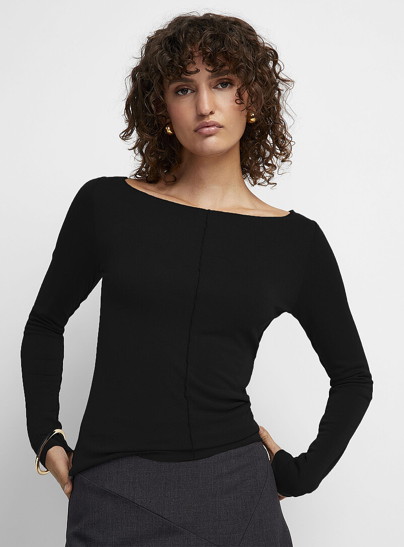 T-shirt col rond manches longues blanc femme | La Halle T-shirt col rond manches longues blanc femme | La Halle