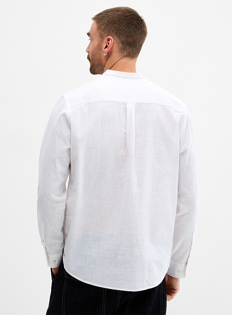 Jack & Jones White Cotton-linen pull-on shirt for men