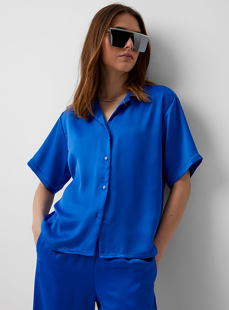 JJXX Blue Satiny boxy-fit blouse for women