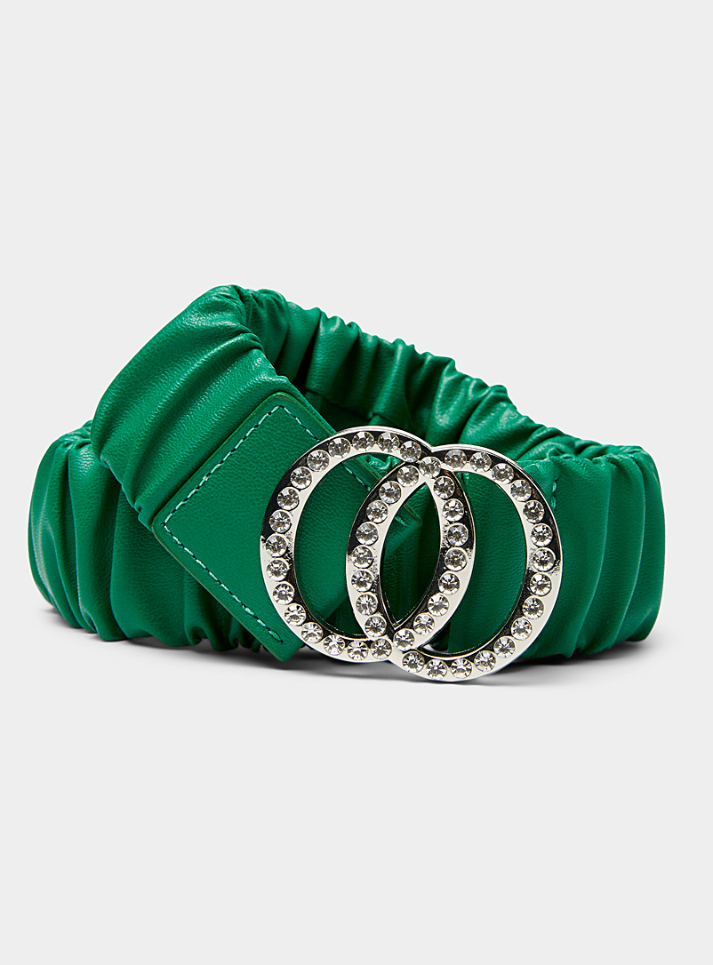 Only Green Crystal-buckle ruched belt for women