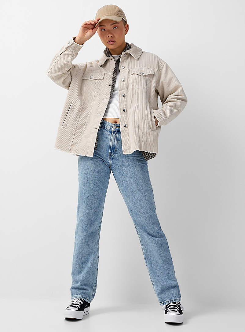 Only Ivory White Frayed corduroy loose jacket for women