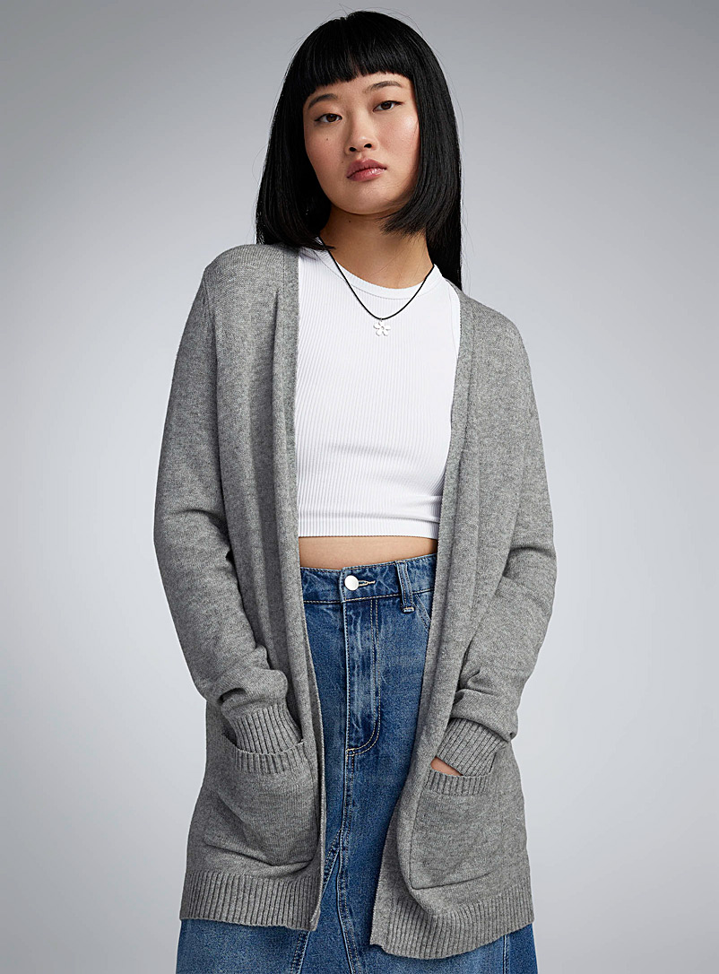Only Grey Patch pocket open cardigan for women