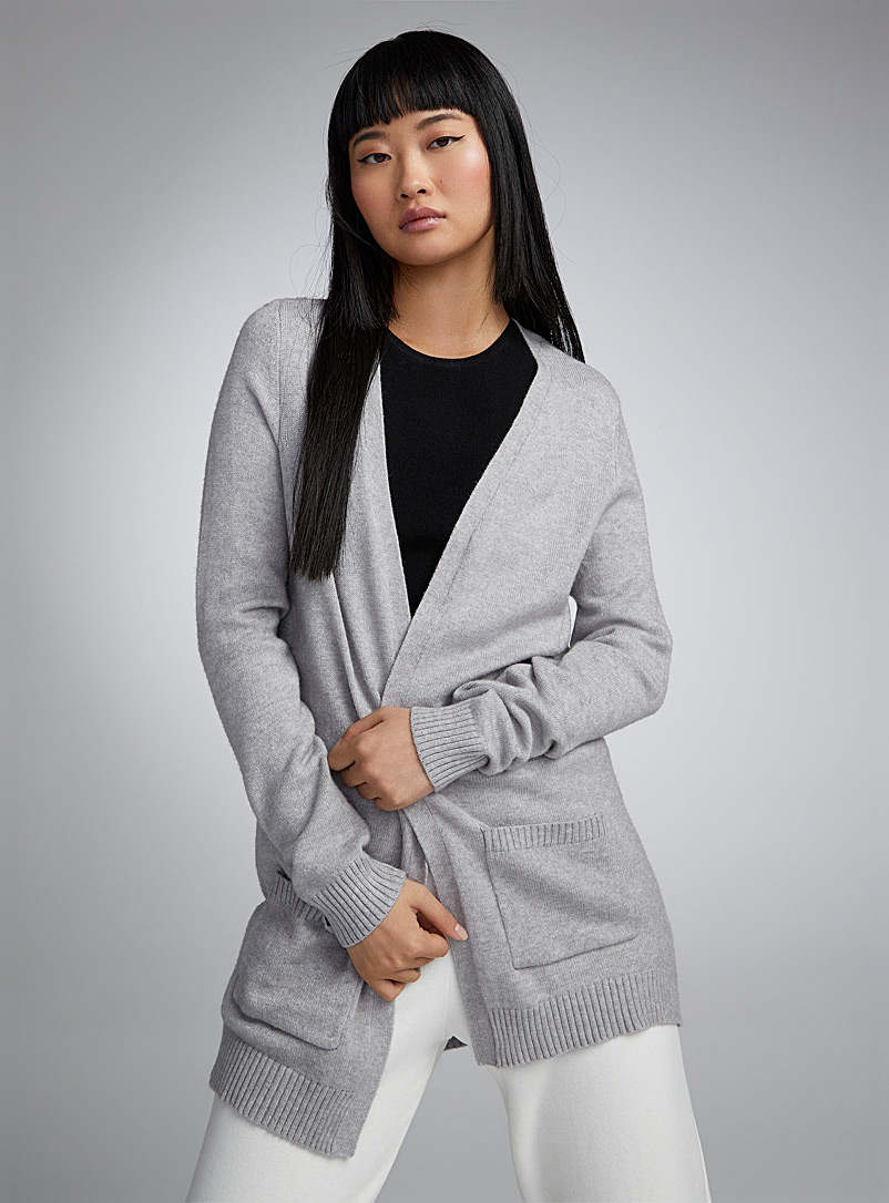 Only Light Grey Patch pocket open cardigan for women