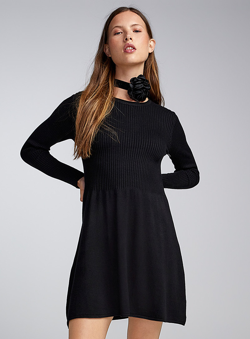 Only Black Half-ribbed semi-flared dress for women