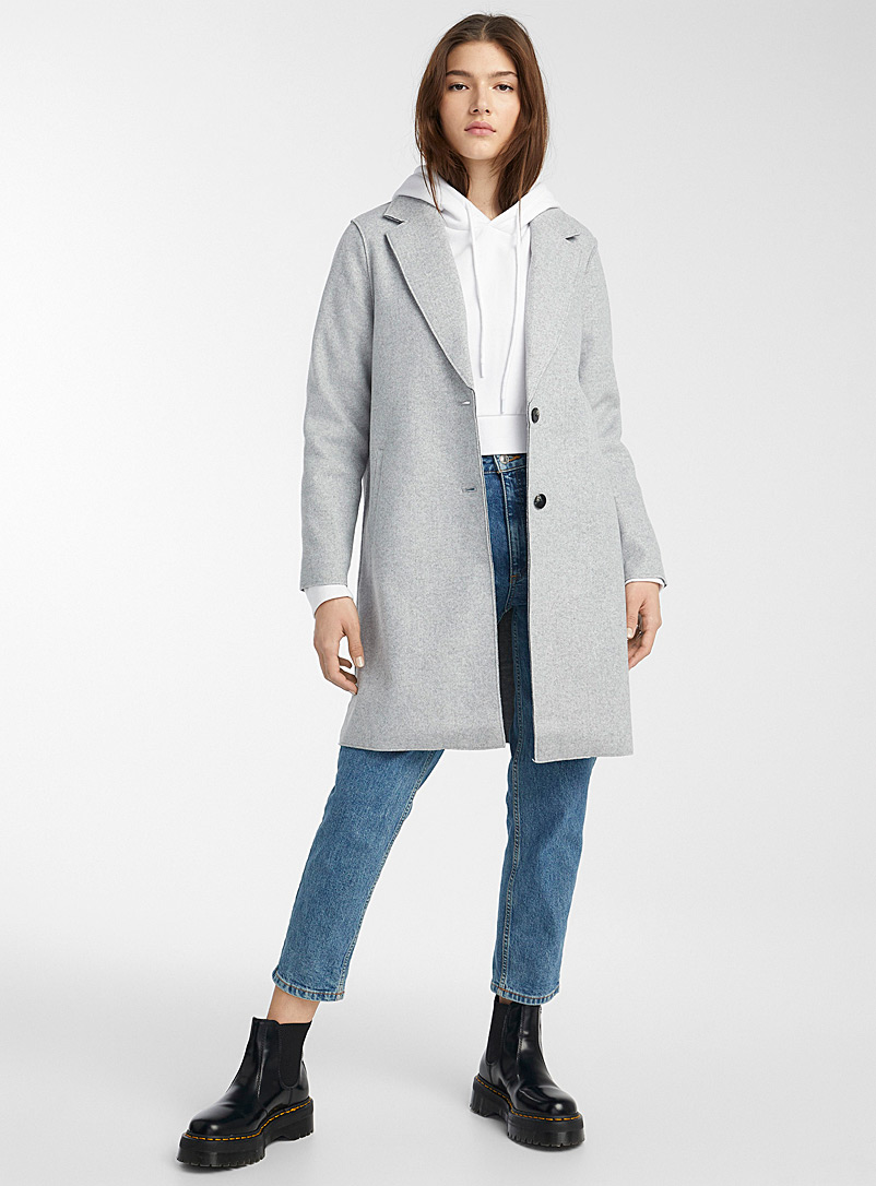 Only Grey Minimalist felt coat for women