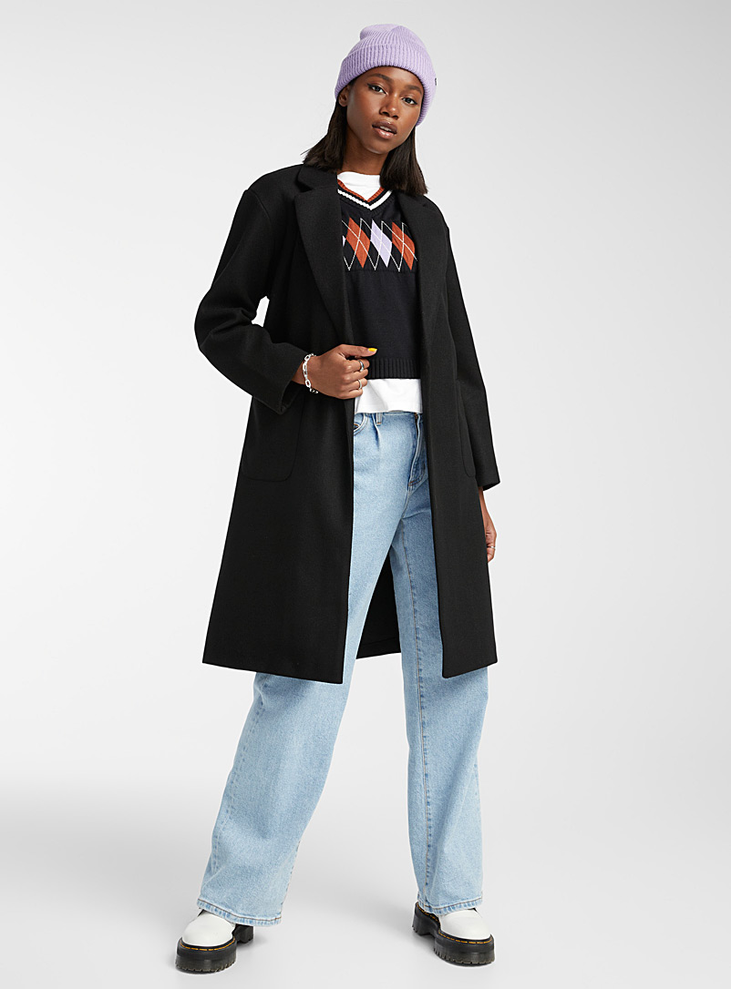 Only Black Lapel collar faux-wool coat for women