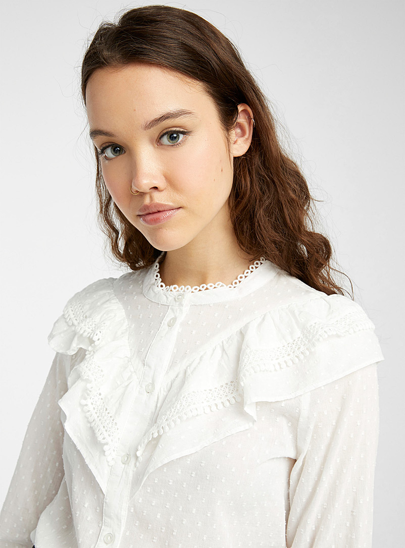 Swiss dot ruffle-collar blouse | Only | Women%u2019s Shirts | Simons