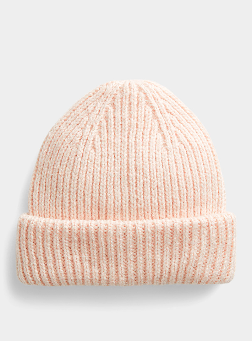 Only Peach Frosted shade ribbed tuque for women