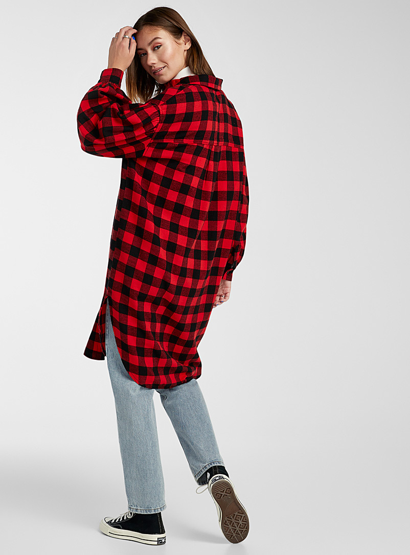 Only Patterned Red Long check flannel shirt for women