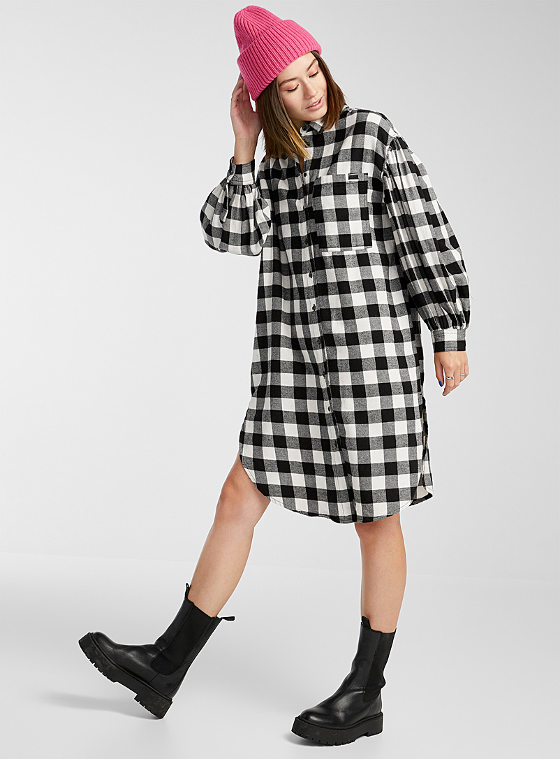 Only Patterned Black Long check flannel shirt for women