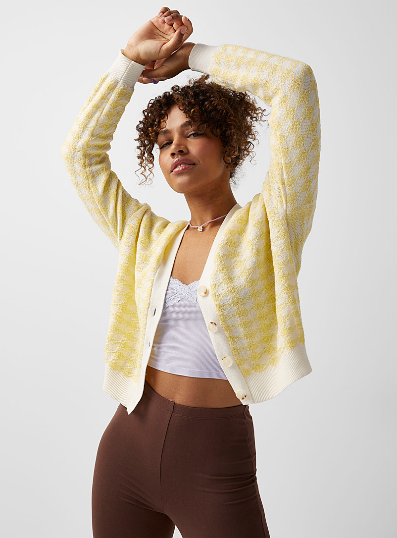 Only Patterned Yellow Houndstooth buttoned cardigan for women
