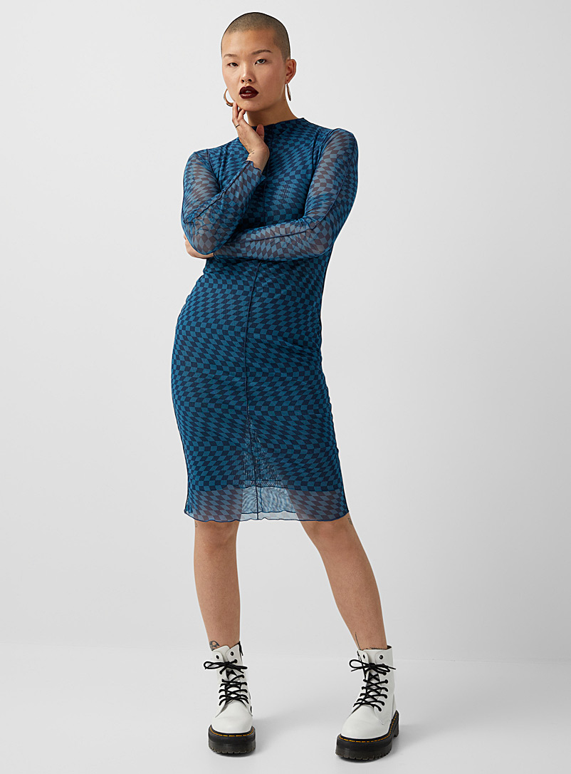 Only Sapphire Blue Blue checkered pattern mesh dress for women