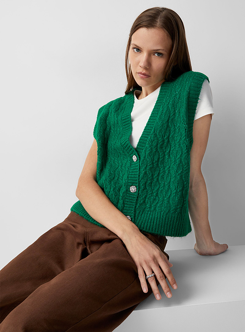 Only Green Cables and jewel buttons sweater vest for women