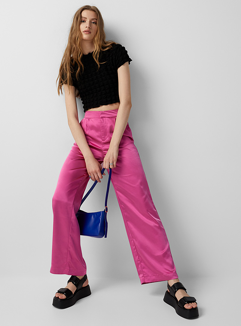 Only Pink Pleated satin pant for women