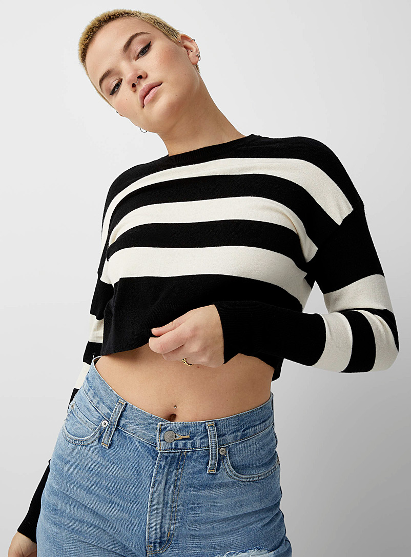 Only Patterned White Broad stripes boxy-fit cropped sweater for women