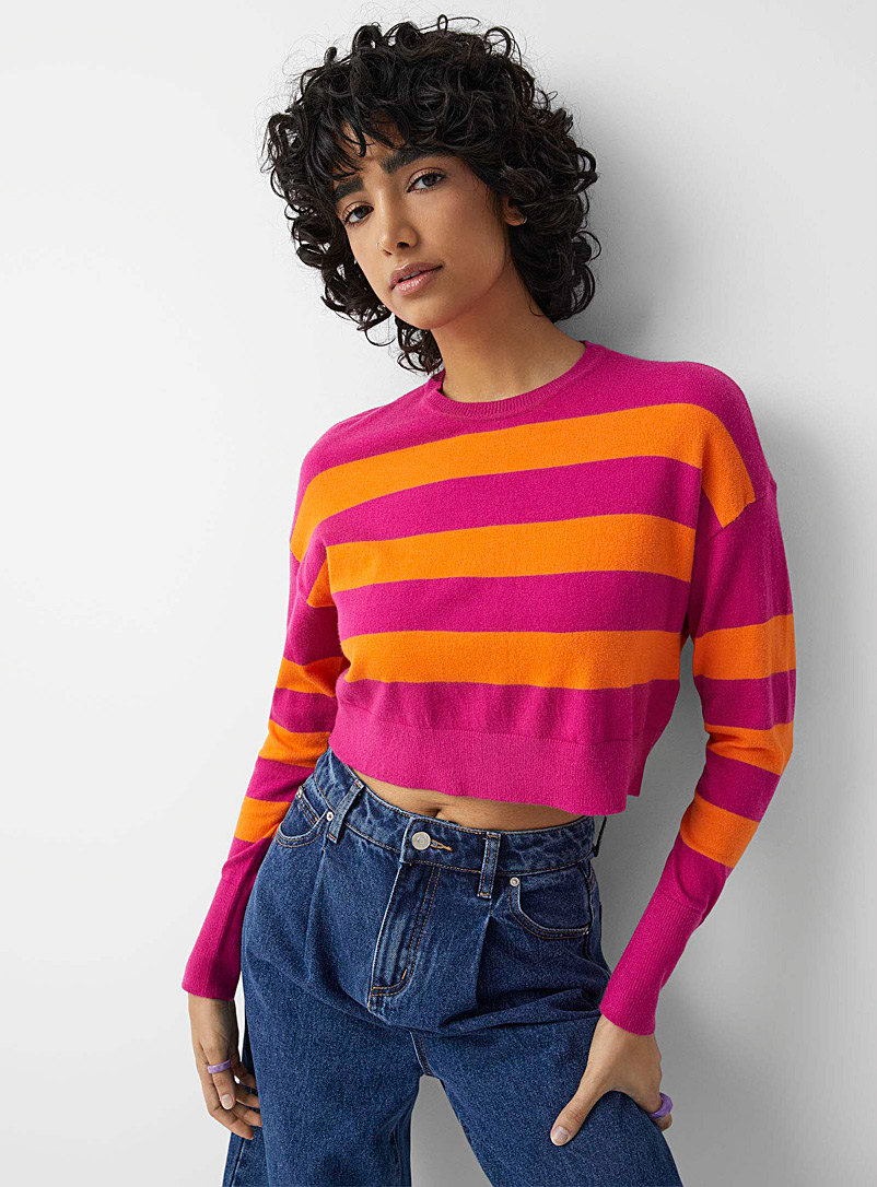 Only Patterned Red Broad stripes boxy-fit cropped sweater for women