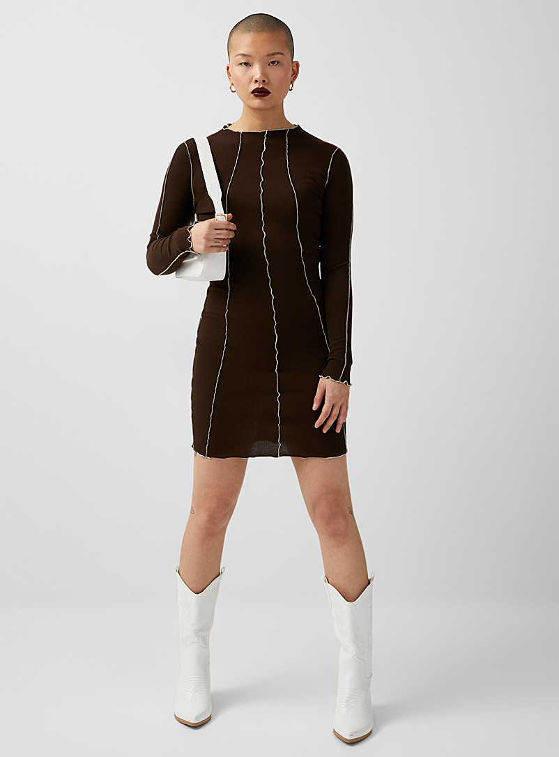 Neon & Nylon Dark Brown Reverse seams fitted dress for women