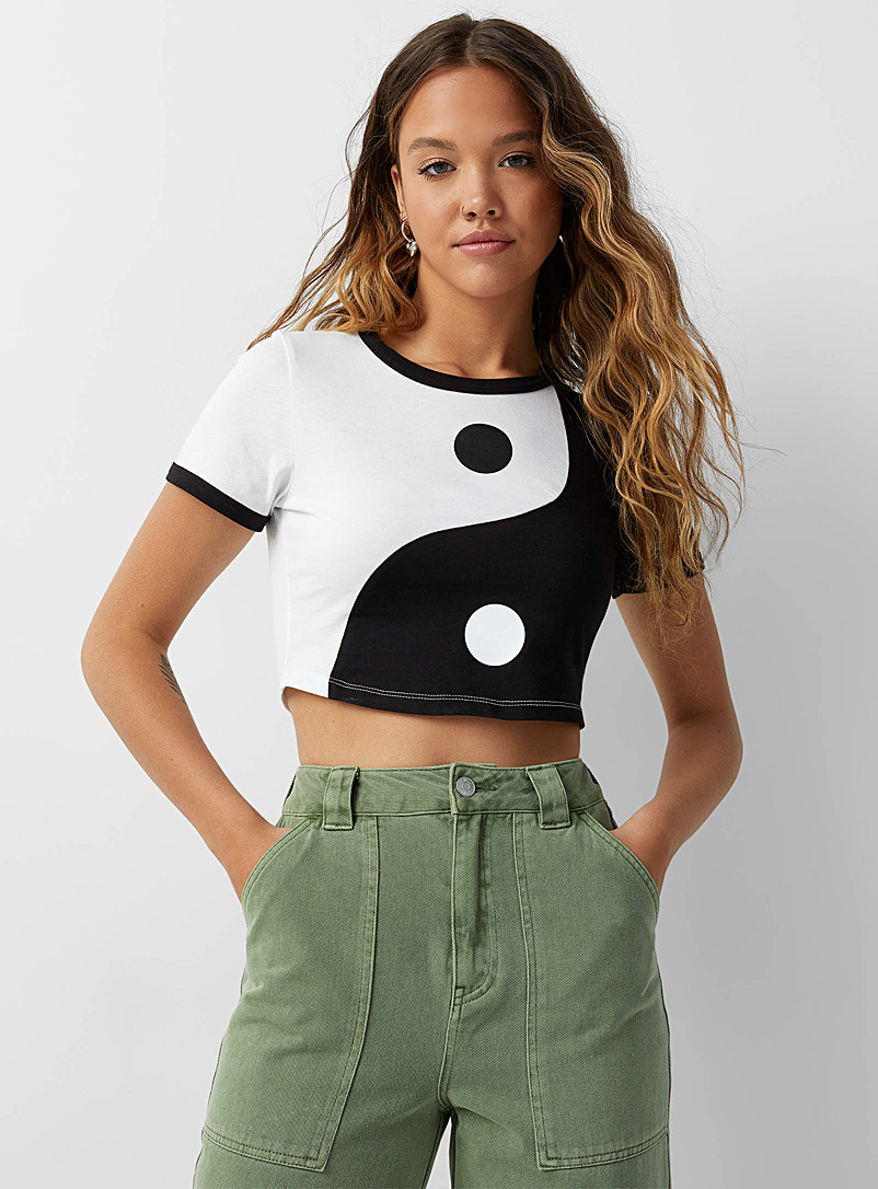 Only Patterned White Yin and Yang T-shirt for women