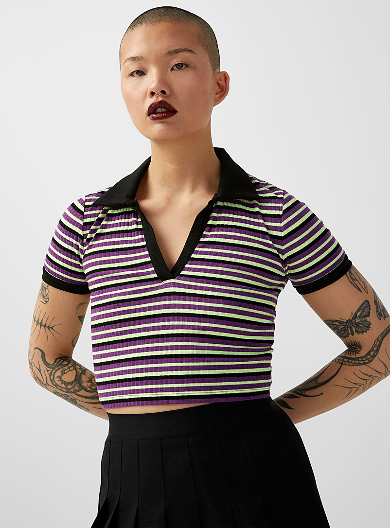 Neon & Nylon Assorted Purple and lime stripes tee for women