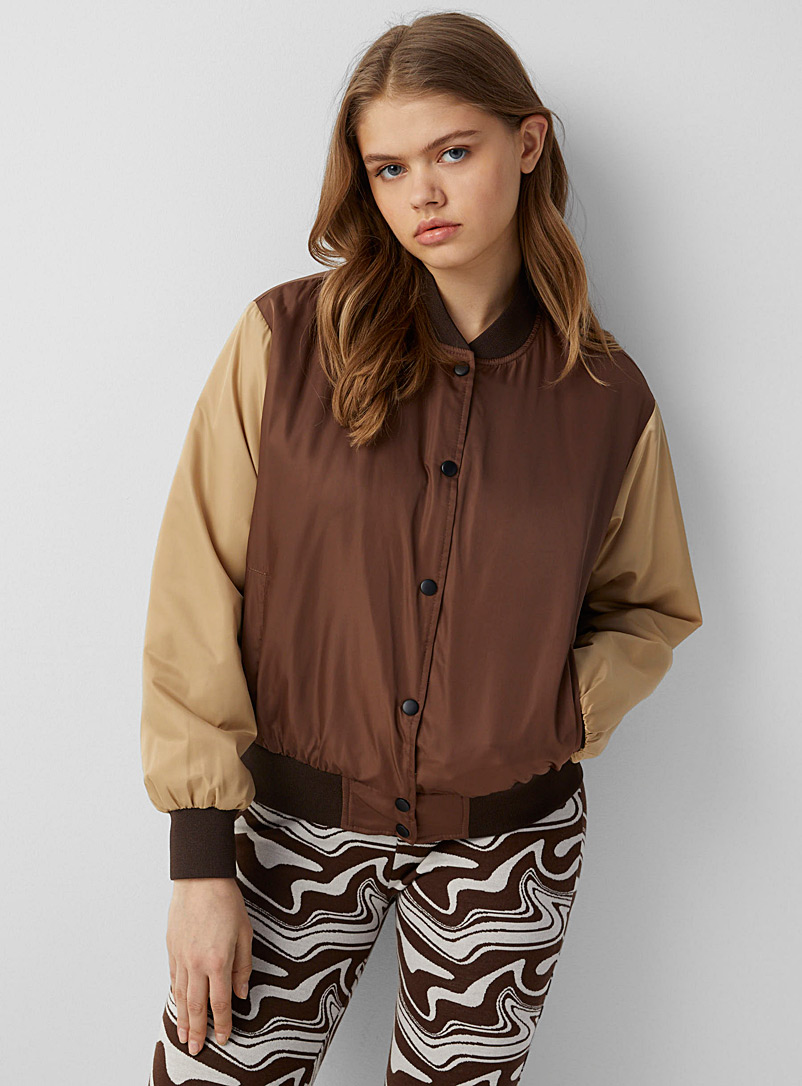 Neon & Nylon Brown Coloured checkers satiny jacket for women