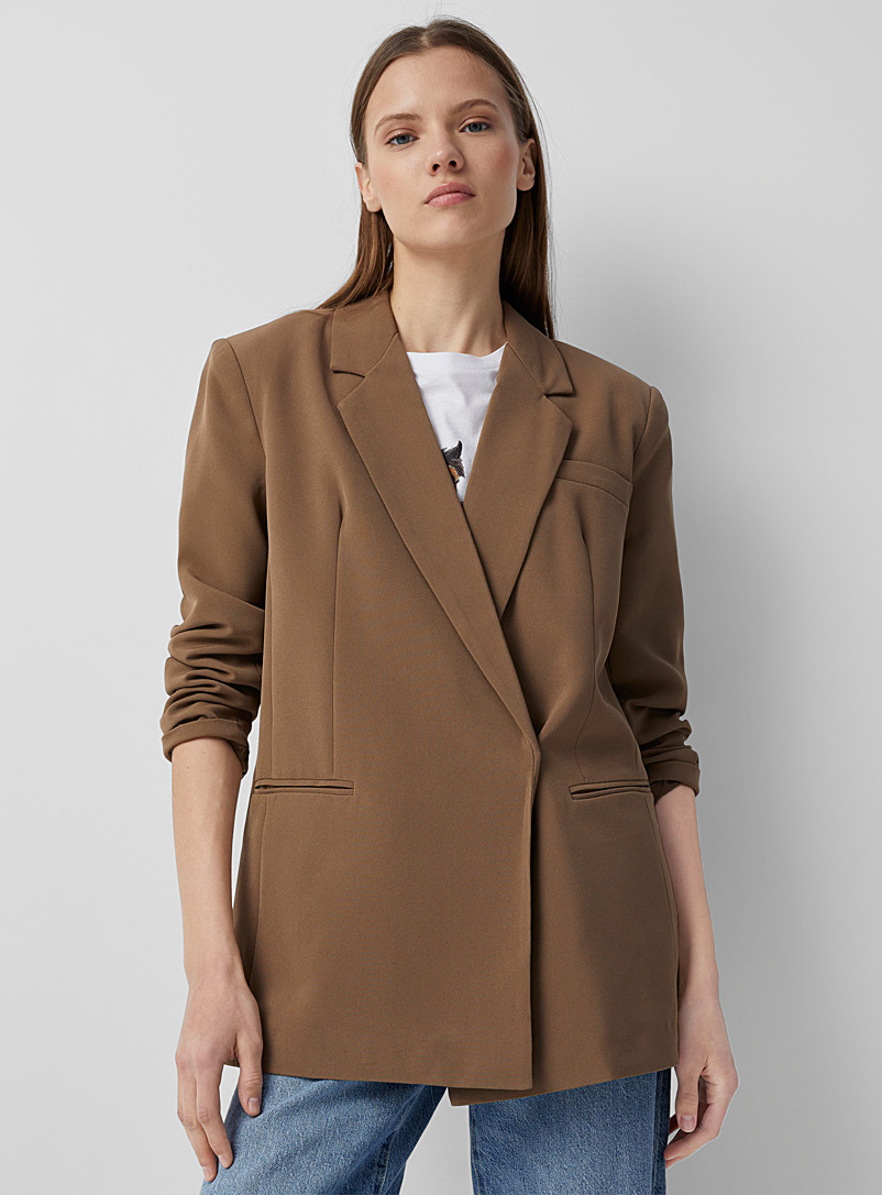 Only Light Brown Oversized cross-front blazer for women