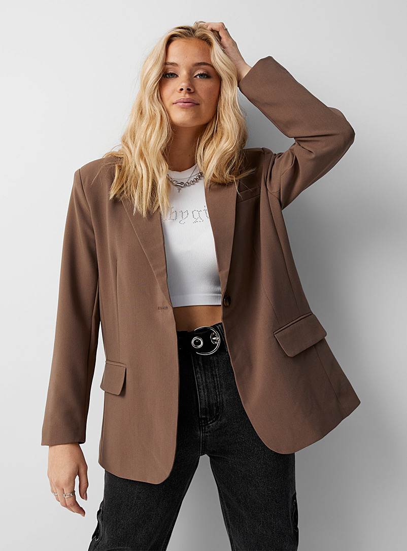 Only Brown Single-button loose-fit blazer for women