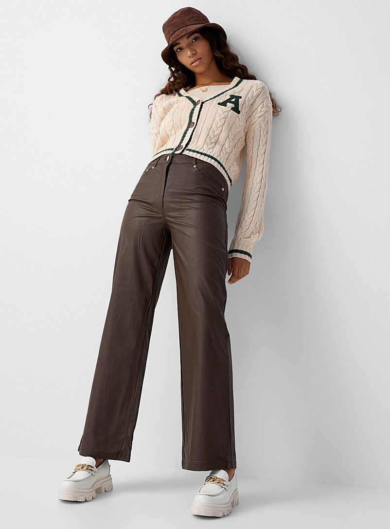 Only Dark Brown Faux-leather wide-leg pant for women