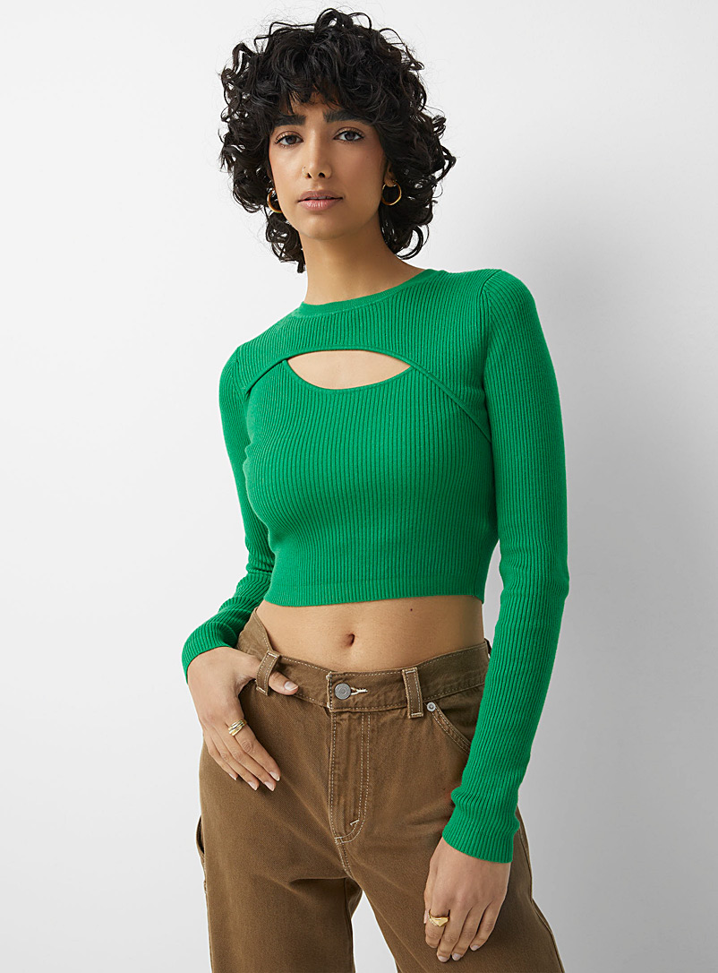 Only Bottle Green Central opening cropped sweater for women