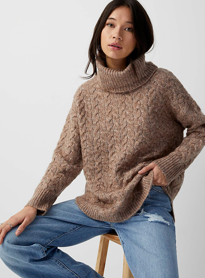 Only Sand Rounded trim cable-knit turtleneck for women