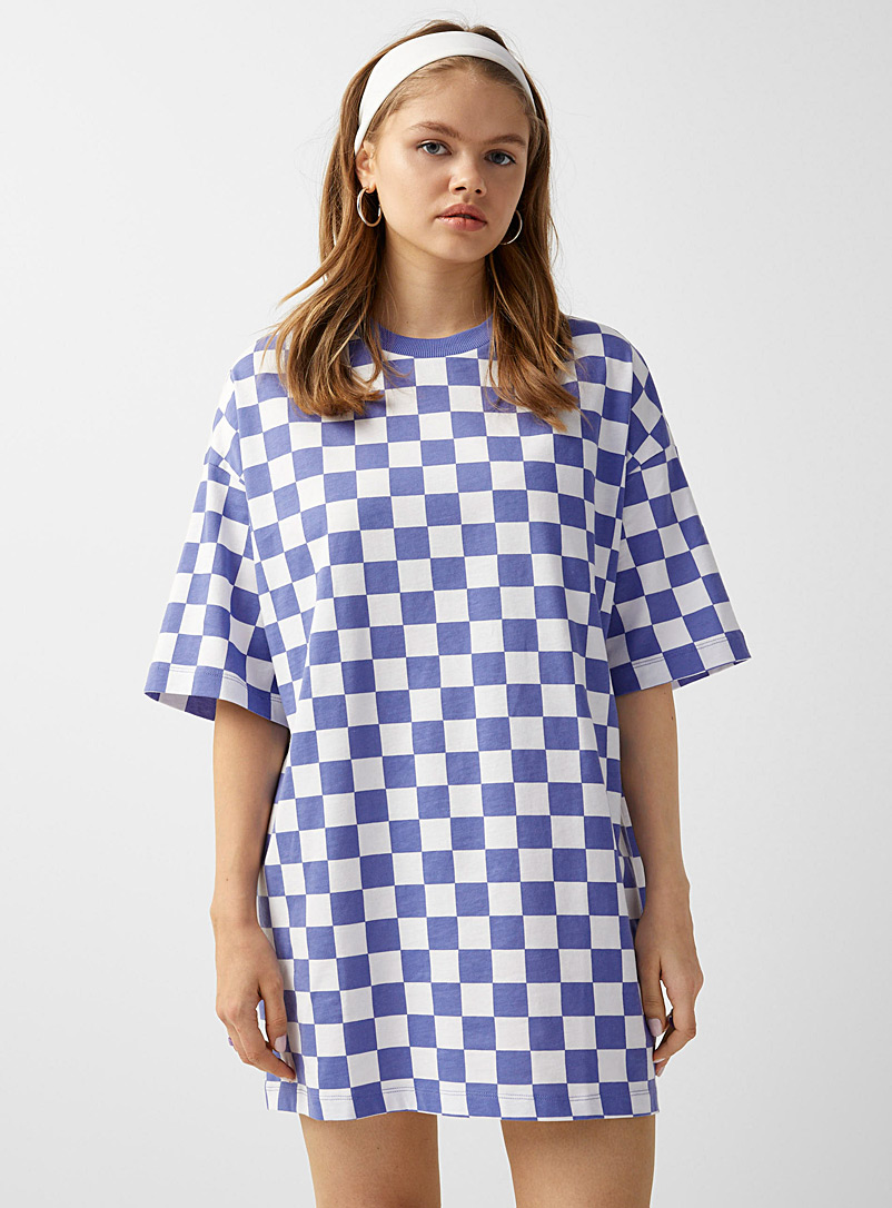 Neon & Nylon Patterned Blue Checkered lilac T-shirt dress for women