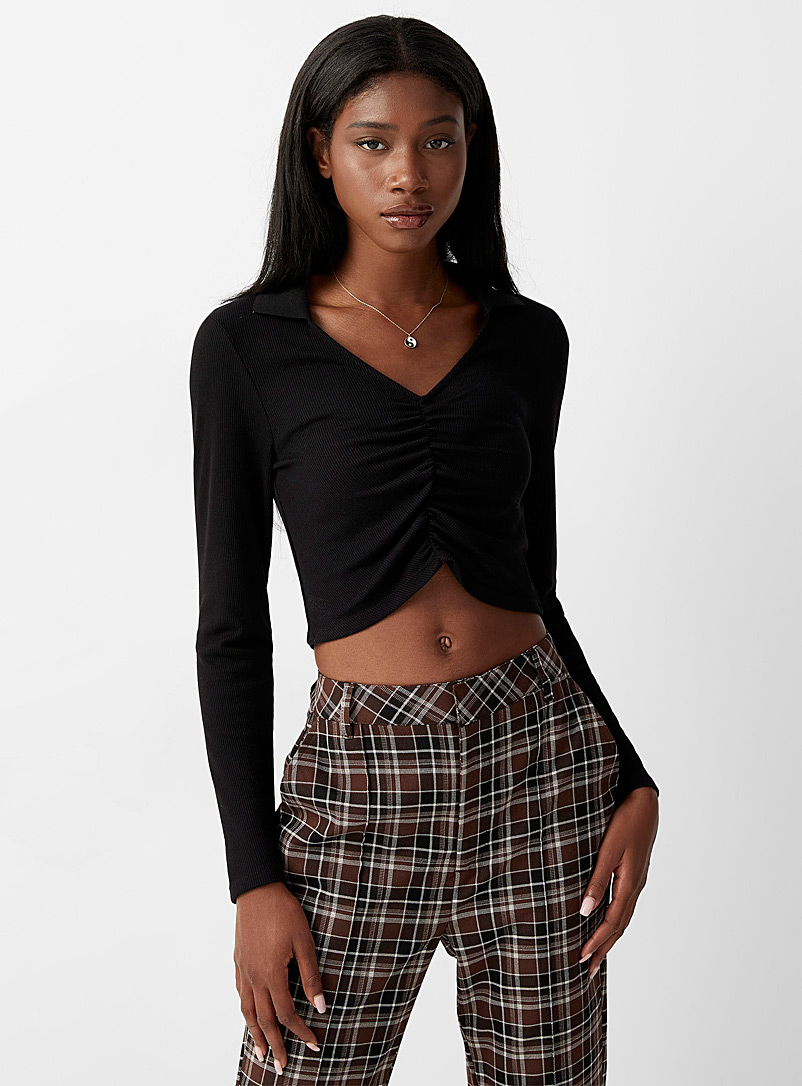 SHEIN LUNE Haut court pour femmes avec impression totale et détail oncé sur la poitrine SHEIN LUNE Haut court pour femmes avec impression totale et détail oncé sur la poitrine