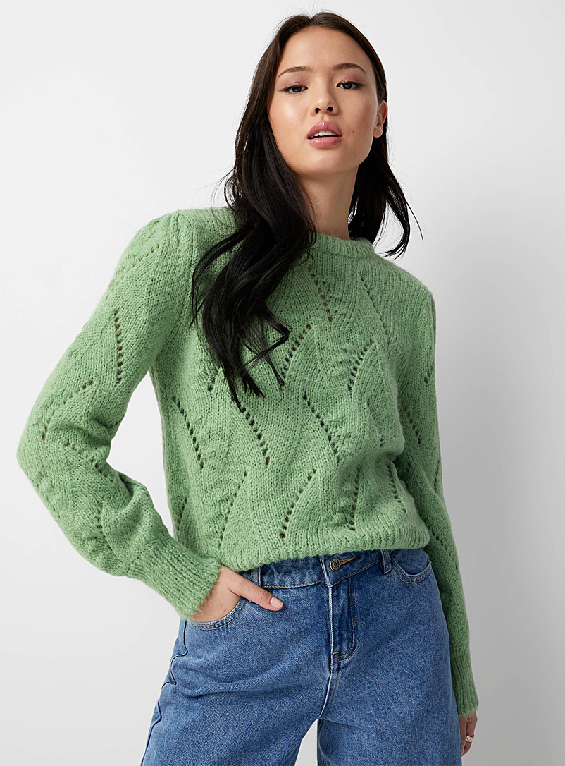 Only Lime Green Embossed pointelle knit sweater for women