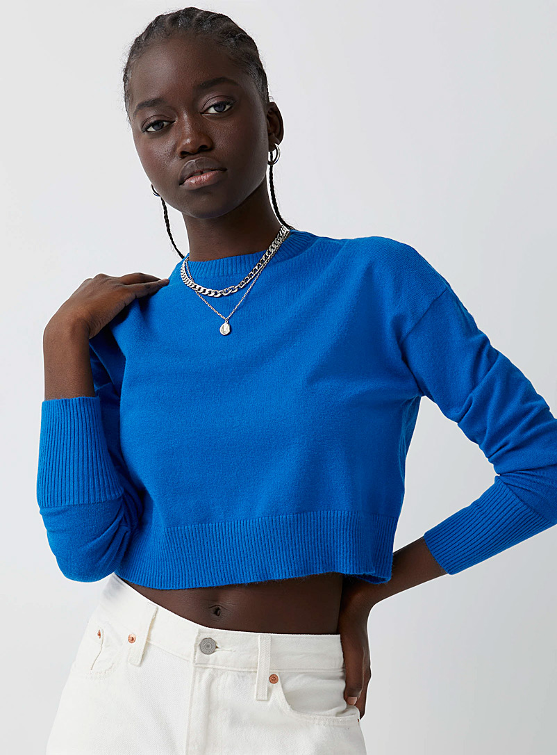 Only Sapphire Blue Fitted knit cropped sweater for women