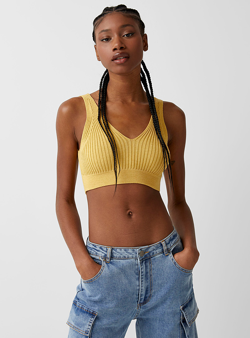 Only Dark Yellow Ribbed plunging neckline cami for women