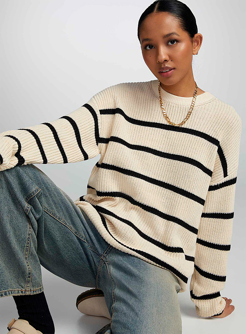 Only Ivory White Ribbed nautical stripes sweater for women