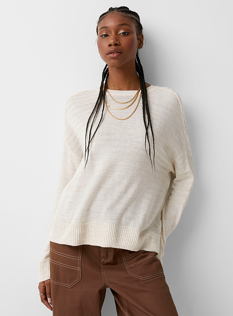 Only Cream Beige Horizontal ribbing sweater for women