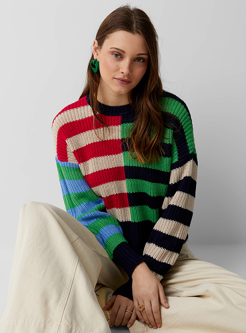 Only Patterned Blue Multiple colourful stripes sweater for women