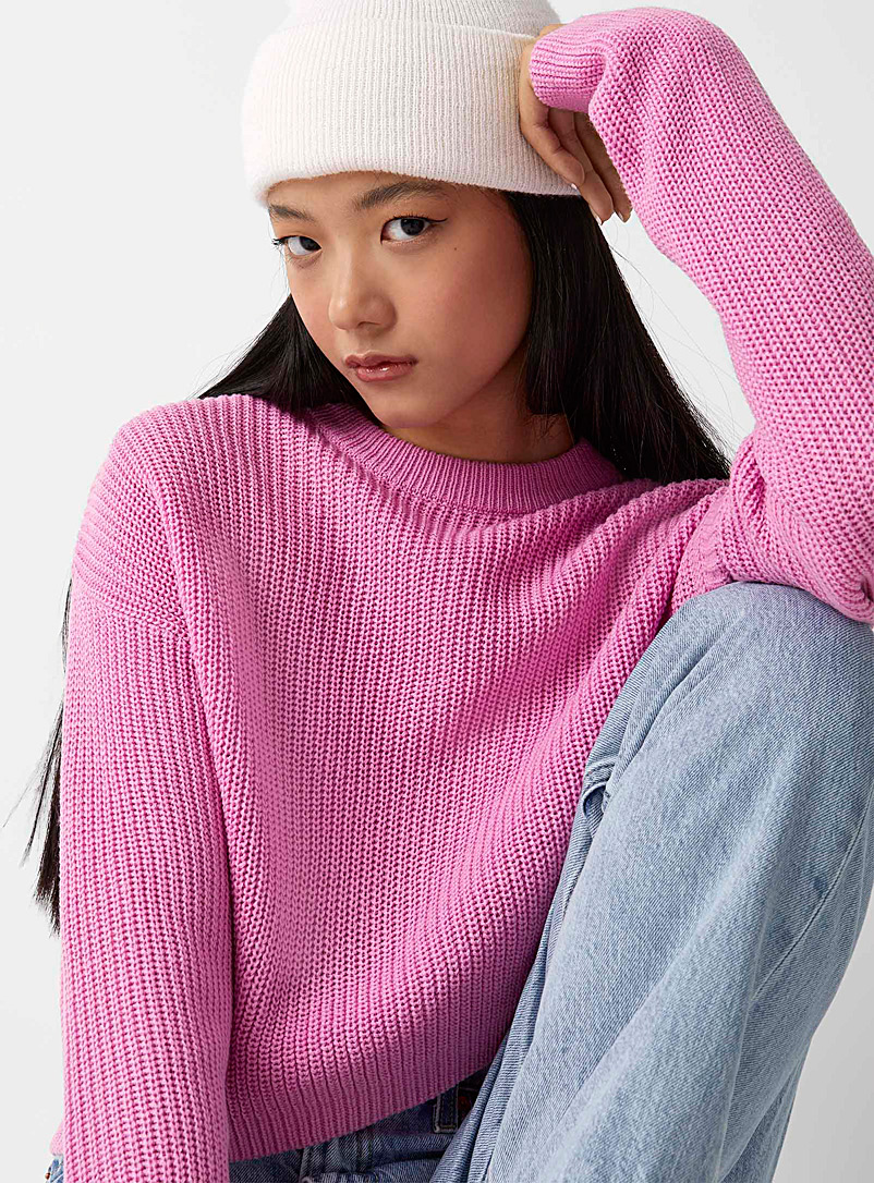 Only Pink Fine-ribbed loose sweater for women